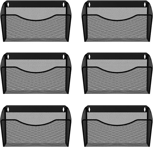 EasyPAG 6 Single Pocket Wall File Organizer, Mesh Hanging File Folder Organizer for Letter/A4 Size Folders, Wall Mounted Vertical Mail Holder for Paperwork, Office, Home, School, Black