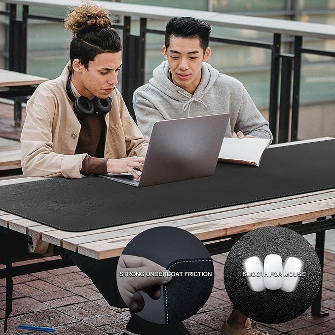 CENNBIE MAX200 78.7" x 39.4" Leather Desk Mat Protector, Extra Large Leather Desk Pad for Full Desk - XXXXXL Super Large Mouse Pad (Black)