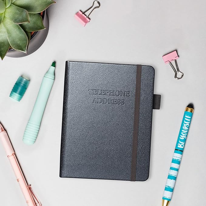 Legend Planner Address Book with Alphabetical Tabs – Mini Telephone Address Book for Phone Numbers, Addresses, Email Contacts, Passwords & Important Dates –Small Size,11x14.5cm,Hardcover (Mystic Grey)