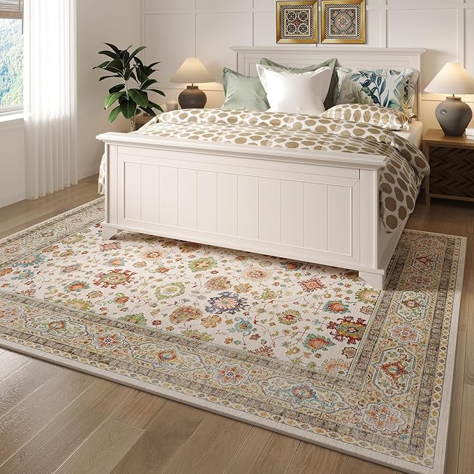 Rugcomf Area Rugs 8x10 for Living Room Clearance, Machine Washable Boho Rug, Non Slip Vintage Low Pile Large Carpet for Bedroom, Farmhouse, Dining Room, Kids Playroom (Colorful)