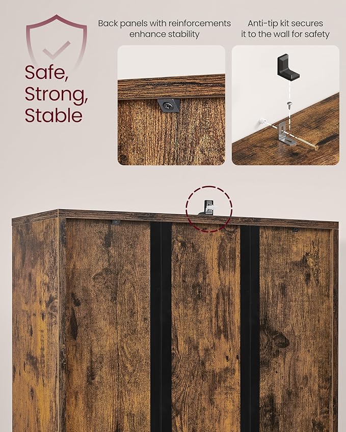 VASAGLE Custos Collection - Bookshelf, 6-Tier Tall Bookcase, Book Shelf with Doors, Open Storage Shelf, 9.4 x 23.6 x 68.9 Inches, for Living Room, Home Office, Dining Room, Rustic Brown ULBC402K01