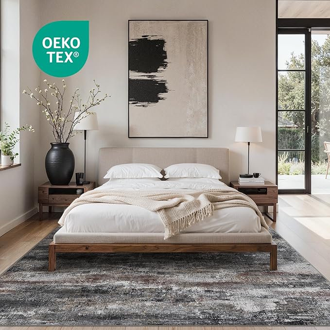 GENIMO No Crease Non Slip 8x10 Area Rugs for Living Room, Craft Woven Modern Abstract Rug, Soft Floor Carpet, Single-Piece Rugs for Bedroom, Dining Room, Office, Dark Gray Brown
