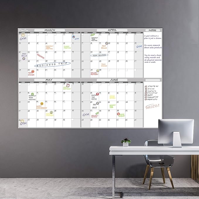 Large Dry Erase Wall Calendar - 36" x 52" Undated 4-Month Calendar for Home, Office, School - Reusable Jumbo Laminated Task Organizer