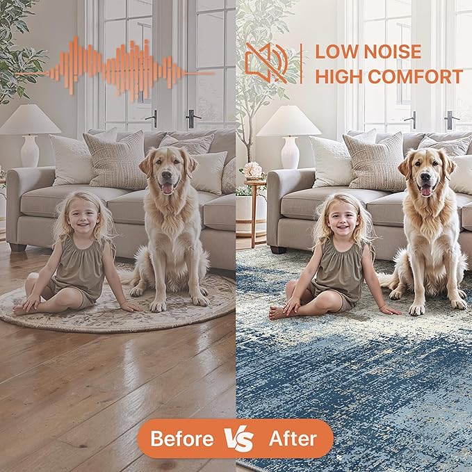 GENIMO Washable Area Rugs for Living Room, 9x12 Modern Non Slip Rugs, Low Pile Lightweight Soft Print Rug for Bedroom, Dining Room, Home Office, Washed Slate Blue
