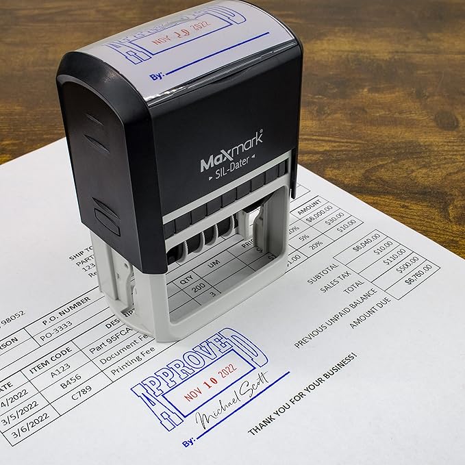 MaxMark Large Self-Inking Rubber Date Office Stamp with E-Mailed Phrase & Date - Red Ink, 12-Year Band - Style 5