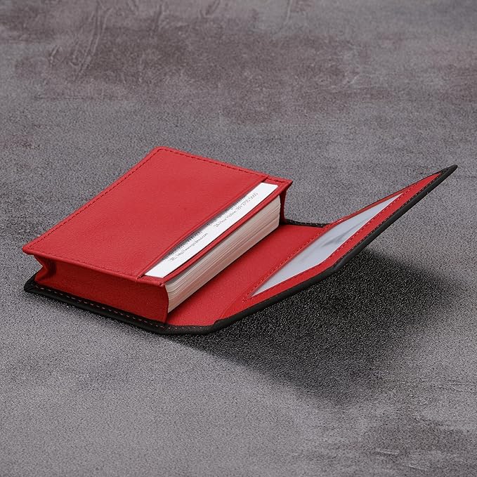 Leather Business Card Case Holder for Men & Women, Italian Calfskin