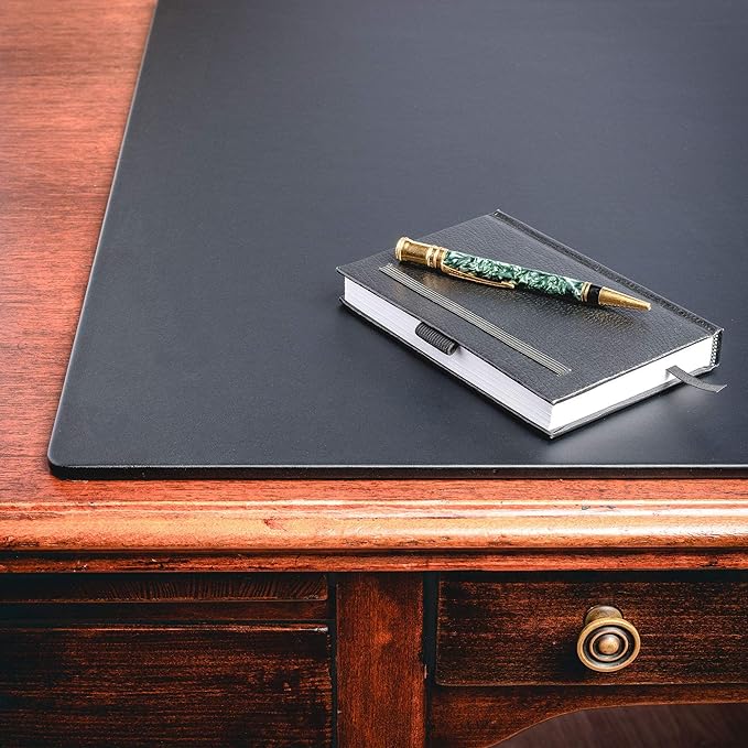 DACASSO Leatherette Desk Mat Without Rails - Luxury Leather Desk Blotter for Writing - Executive Desk Surface Protector - (Black, 30 x 19)