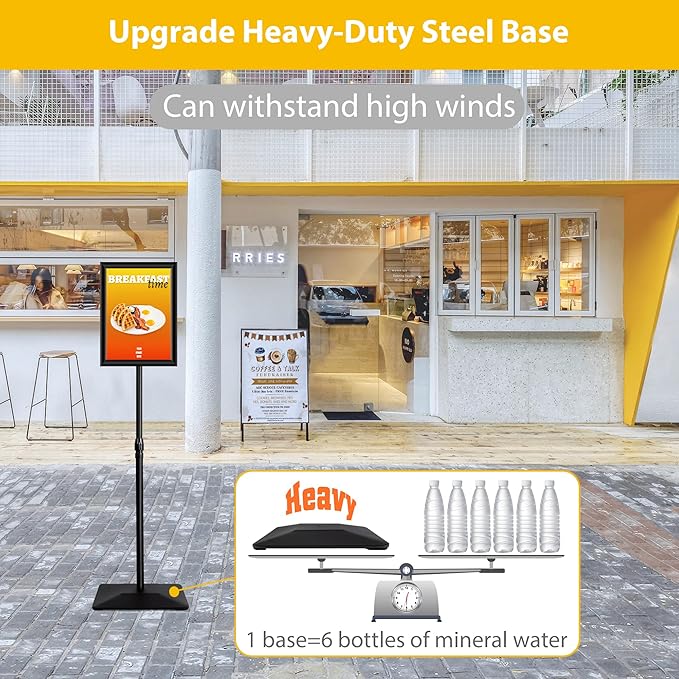 VAIIGO 3 Packs Heavy Duty Pedestal Poster Sign Stand, 8.5"x11" Adjustable Floor Standing Sign Holder with 6.6Lbs Solid Steel Base for Vertical and Horizontal View Sign Displayed Stands, Black