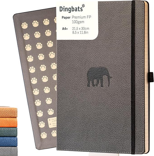 Dingbats* - Wildlife A4 Grid Notebook - Extra Large Hardcover PU Leather Journal - for Work, Travel - Pocket, Elastic Closure, Pen Holder, Bookmark