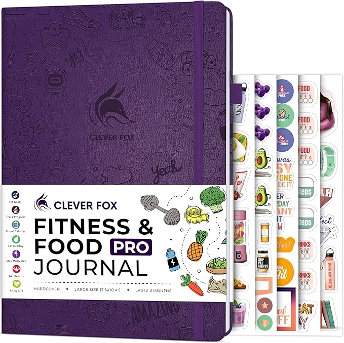 Clever Fox Fitness & Food Journal PRO – Daily Workout & Meal Planner for Women & Men – Exercise & Weight Loss Diary Notebook, 7.3x10.4” (Purple)
