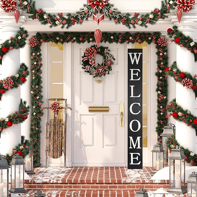 Tall Outdoor Welcome Sign for Front Door, 6ft Black ,Rustic Tall Welcome Sign for Front porch decor, Farmhouse Welcome Porch Sign Wood Vertical Decor, Fall porch decor for The Home