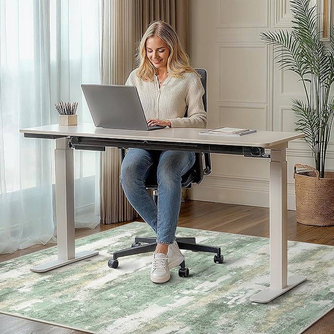 Office Chair Mat for Hardwood Tile Floor, Abstract 48"X 60" Desk Mats for Office Chair on Rolling Chairs Carpet, Desk Anti-Slip 1/5" Thick Rug for Computer Chair, Thin Low-Pile Floor Mat, Green