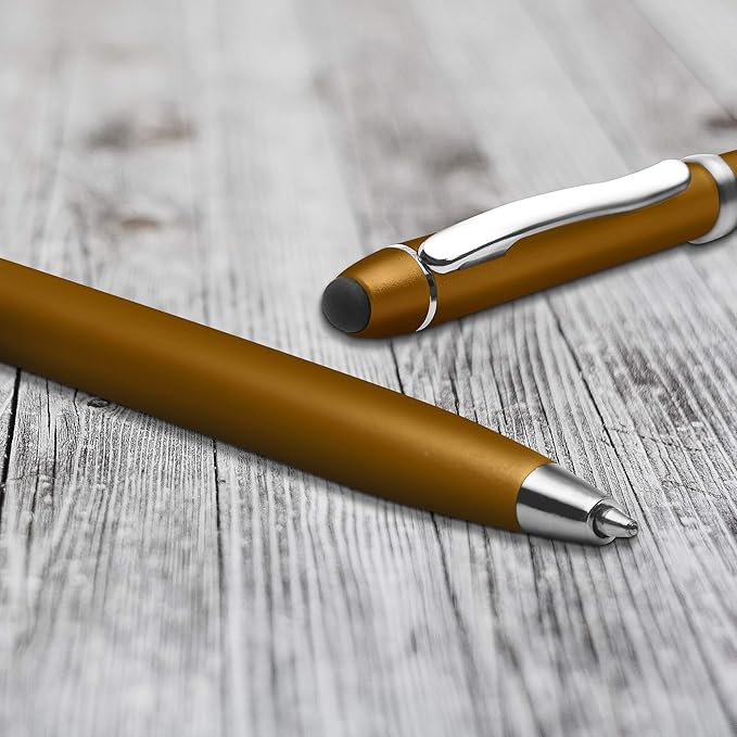 DISCOUNT PROMOS Twist Action Plastic Stylus Pens, Set of 10, Bulk Pack - Pens for Work, Cool Pens for Writing, Black Ink - Gold