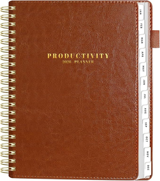 SUNEE 2026 Planner 8.5" x 11" – Dated Productivity Planner for Time Management - Daily,Weekly & Monthly Planner to Achieve Goals - Planner 2026 dated from January 2026 – December 2026,Brown
