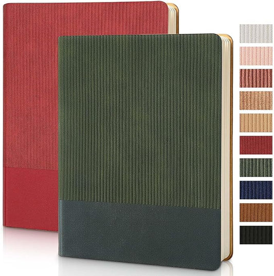 TSFPapier Lined Journal Notebook for Work College Ruled Note Book 5.79"x8.27" A5 PU Leather Daily Journaling 216 Pages for Women Men Writing Home School Supplies Business (B5 Lined 160pages, 2 Pack-Red/Darkgreen)