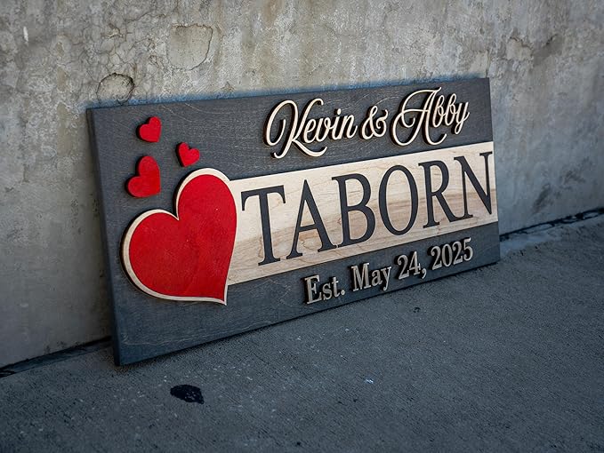 Custom Family Name Sign | Personalized Wooden Wedding Gift | Rustic Last Name Wood Plaque | Established Date Sign |Аnniversаrу (Taborn Style)