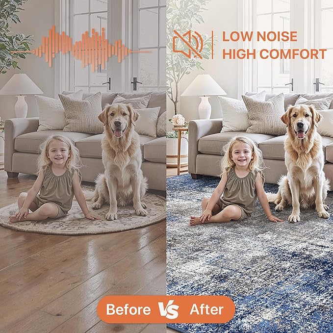 GENIMO Washable Area Rugs for Living Room, 9x12 Modern Non Slip Rugs, Low Pile Lightweight Soft Print Rug for Bedroom, Dining Room, Home Office, Washed Blue&Gray