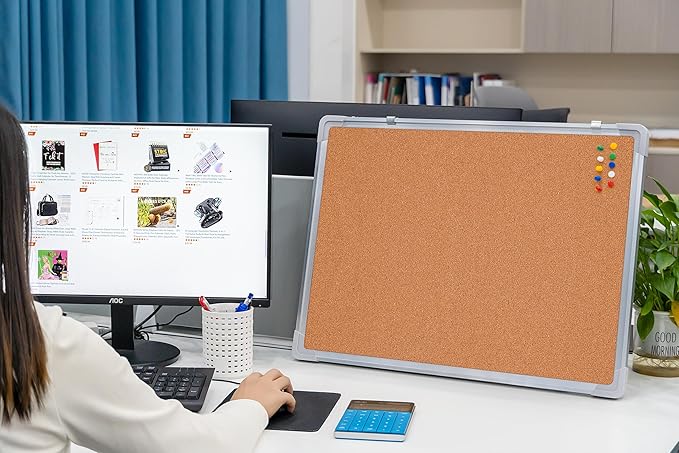 Cork Board Set for Wall - Bulletin Board Corkboard 24 x 18 in with 10 Thumb Tacks - Wall Hanging Pin Board Message Board Tack Board Organizer for Home, Office, Desk and Cubicle (24x18)