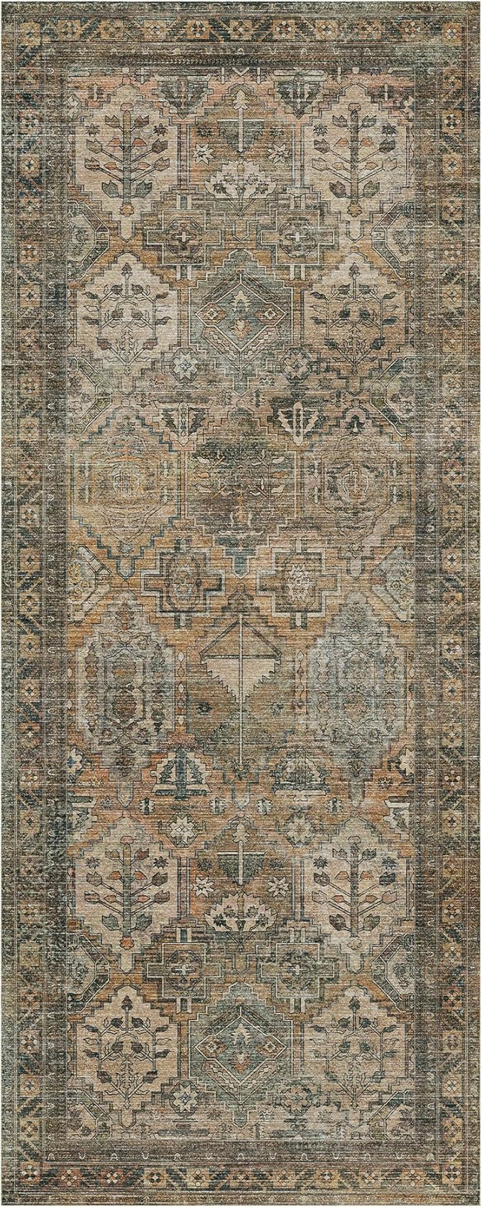 GENIMO 2x5 Runner Rugs for Hallway, Machine Washable Non Slip Vintage Rugs, Low Pile Lightweight Soft Print Rug for enrtyway, Corridor, Home Office, Kitchen, Warm Taupe