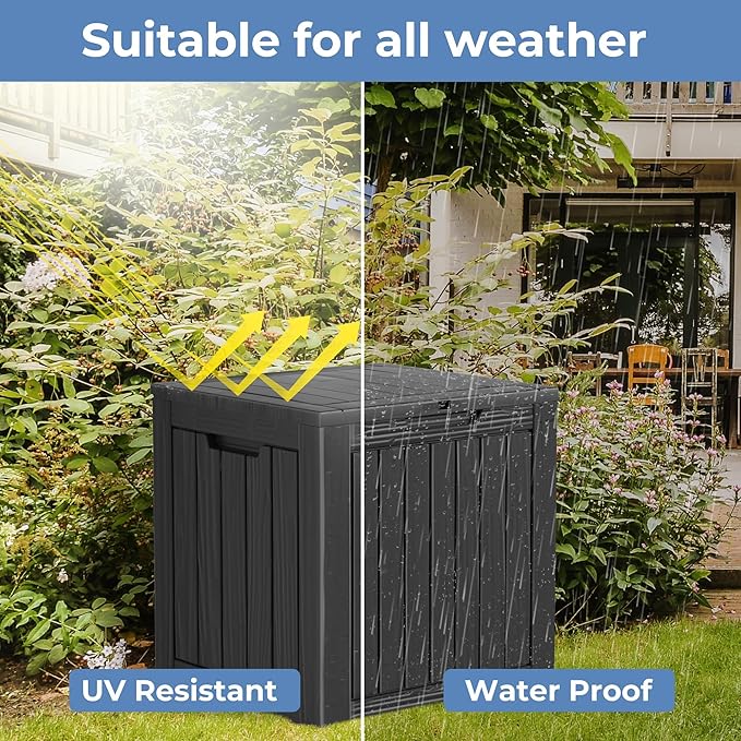 Yardgrace 30 Gallon Waterproof Outdoor Storage Box - All-Weather Deck Box for Patio & Pool, Lockable Resin Patio Deck Box with UV Protection, Matte Black