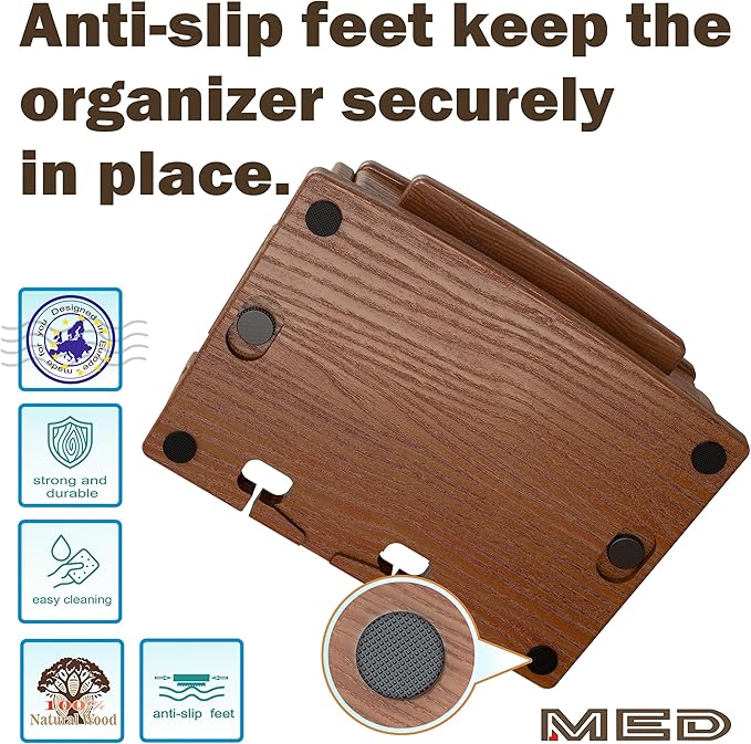 MED Wood Phone Docking Station – Nightstand Desk Organizer for Phone, Watch, Wallet & Tablet – Gift for Men, Husband, Dad & Women – Wooden Charging Stand (Dark Walnut, Model 3)