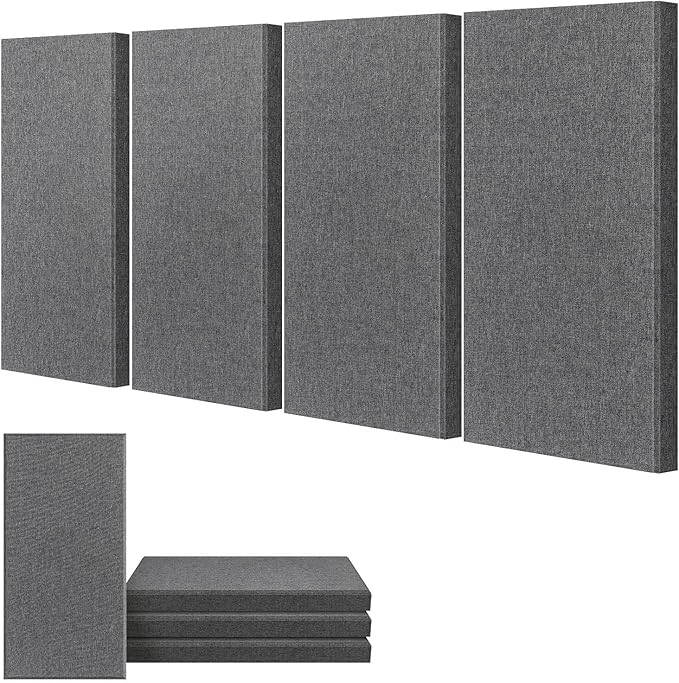 UMIACOUSTICS 4 PCS Acoustic Panels, 2“ Thick 23.6" x 11.8" Fiberglass Sound Absorbing Panels, Soundproof Panels for Studios, Office, Home Theater. Charcoal Grey