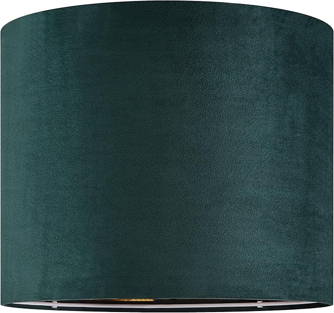 Green Velvet Lampshades Set of 2 Medium Drum Lamp Shade 13" Top x 13" Bottom x 10" High (Spider) Modern Lamp Shade - Ideal for Table & Floor Lamps - Lampshades Replacement - By GO&SO