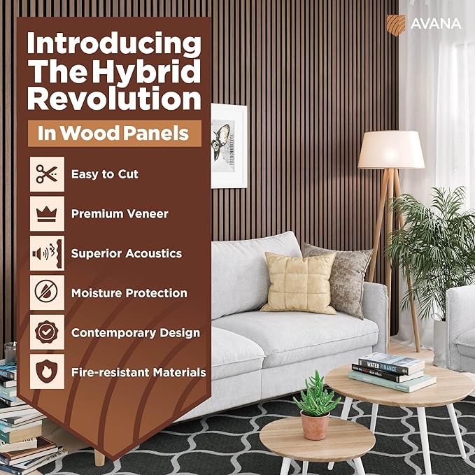 Avana Acoustic Wood Wall Panels – 47.2 X 12.6 Inch Walnut Acoustic Panels 2 PCs – Wall Panels For Interior Wall Decor for Homes, Offices, Studios – Modern Sturdy And Durable Wood Panels For Wall
