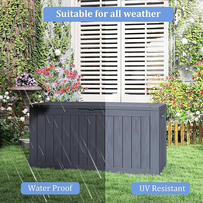 TARKARI 90 Gallon Lockable Resin Deck Box with Wheels, Waterproof & UV-Resistant Outdoor Storage Box for Outdoor Cushion Storage, Garden Tools & Pool Accessories Storage, Black