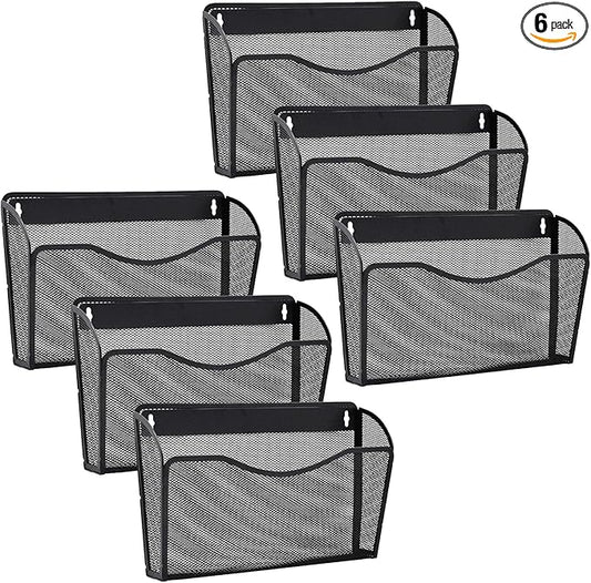 Gawerk 6 Pack Wall File Organizer, Mesh Hanging Metal Vertical Wall Mounted File Holder for Office/Home