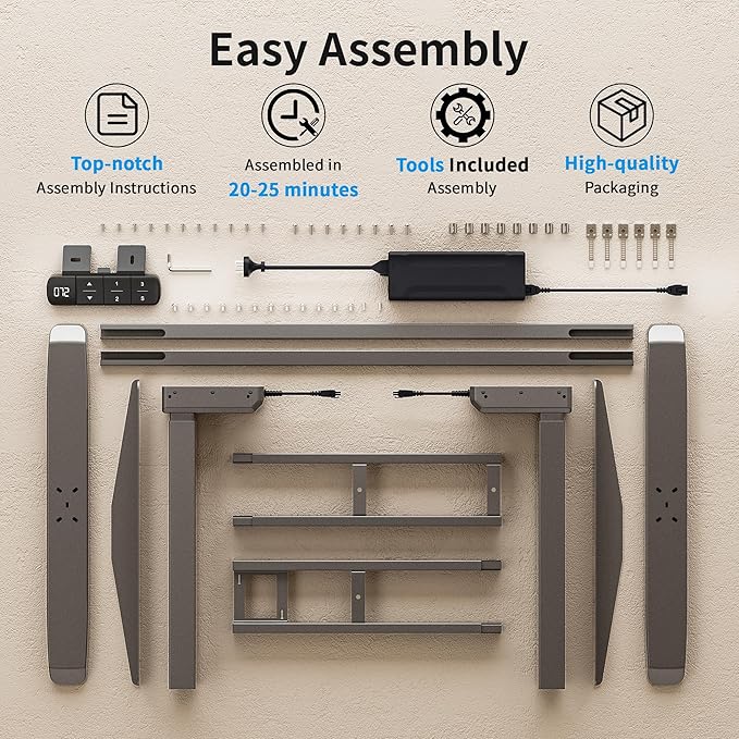 BIZUM Dual Motor Electric Standing Desk Frame with Memory Controller, Computer Memory Desk Adjustable Table Legs Up to 47.2" for Home and Office, Metallic Silver