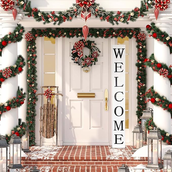 Tall White Welcome Sign - 6ft Rustic Farmhouse Decor for Front Door & Porch