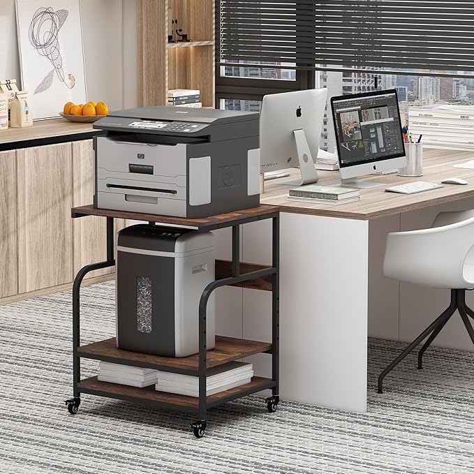 Fannova Large Printer Stand with Adjustable Storage Shelf, 3 Tier Printer Cart with Wheels for Home Office Organization, Rolling Table Stand for Heat Press Mini Fridge, Industrial Style