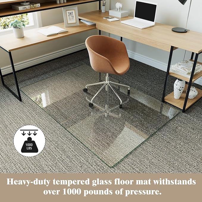 Koonmi Tempered Glass Chair Mat for Hardwood Floors & Carpets, 36" x 55“ Transparent Heavy Duty Office Floor Protector with Noise-Free Gliding Shatterproof for Home Office Desk