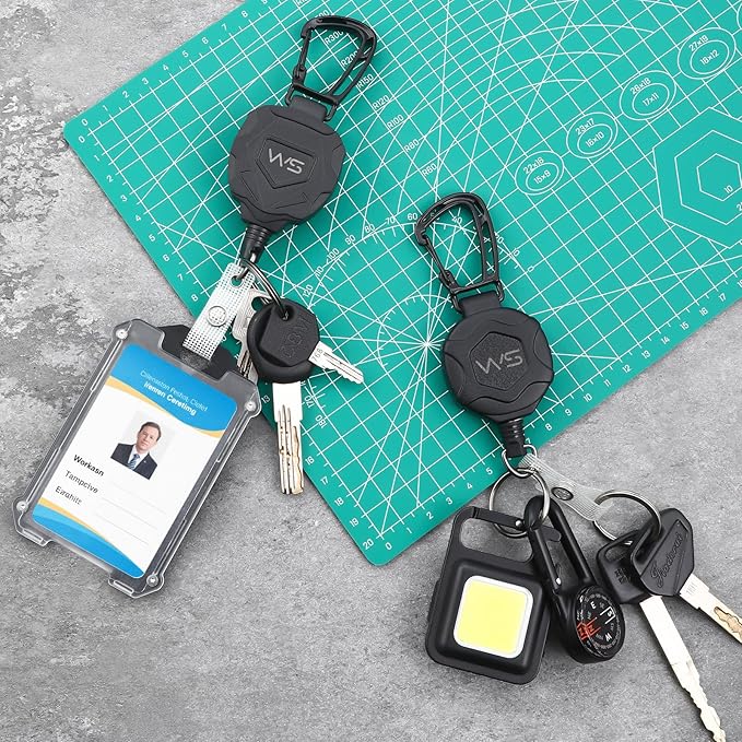 WSJSKMWQ 2-Pack Retractable Keychain, Heavy Duty Badge Reel with Id Badge Holder, Carabiner Key Chain with 31.5" Steel Retractable Cord for Work and Tactical