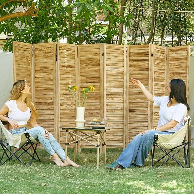 Room Dividers and Folding Privacy Screens, Wood Louvered Separators Divider Wall for Home Office Bedroom - 8 Panels (Natural)