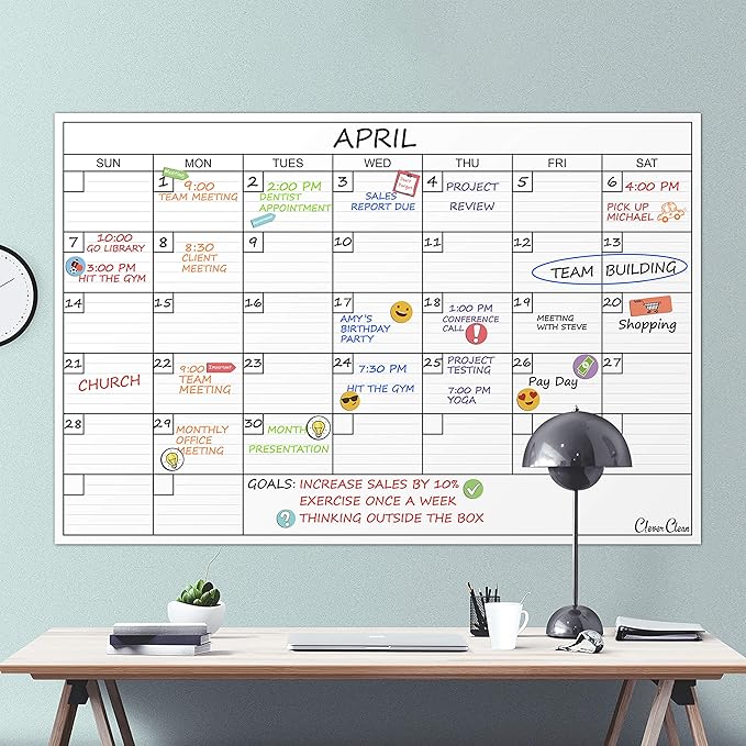 Large Dry Erase Wall Calendar - 24"x 36" Undated Monthly Calendar for Home, Office, Classroom - Reusable Laminated Task Organizer