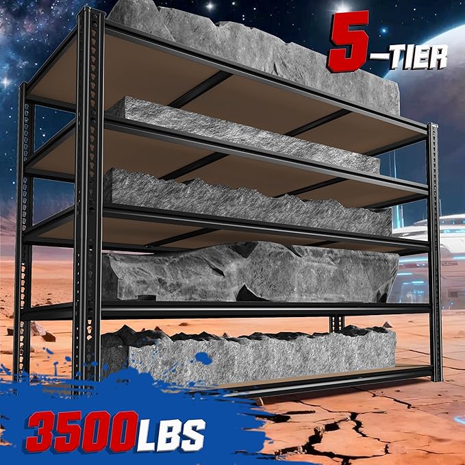 ROOMFAVE 60" W Garage Shelving 72" H Metal Shelving 3500LBS Storage Shelves Heavy Duty 5 Tier Adjustable Shelving Unit for Storage Rack Pantry Shelf Commercial,60" W x 24" D x 72" H