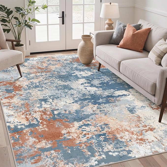 GENIMO Washable Rugs 8x10 Area Rugs for Living Room Bedroom, Modern Lightweight Rug Ultra Soft Indoor Area Rugs 8x10 for Dining Room, Low Pile Carpet with Non Slip Backing, Blue Red
