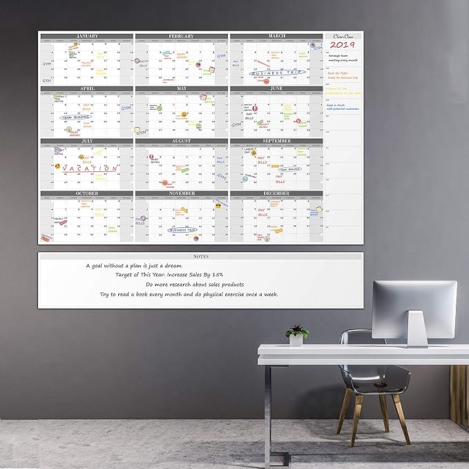 CLEVER CLEAN Large Dry Erase Wall Calendar - 48"x58" 12-month 2026 Undated Reusable Yearly Calendar for Home, Office, School Projects - Jumbo Laminated Task Organizer