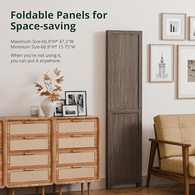 Cozy Castle Wood Room Divider, 3 Panels Folding Privacy Screen, 66.9'' Wall Divider, Barnwood Room Separator, Freestanding Partition, Temporary Wall for Decorative, Rustic Brown