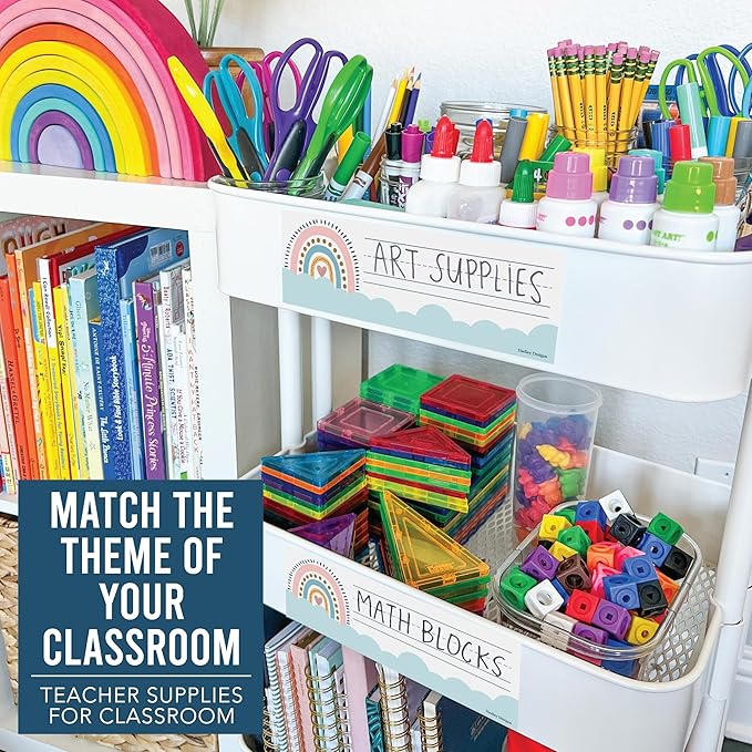 Desk Name Tags for Classroom -25 Student Name Plates for Classroom Kindergarten, Preschool, 1st, 2nd & 3rd Grade, 9x3 Teacher Nameplates for Student Desks & Cubbies, Boho Nametags