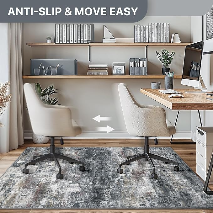 Office Chair Mat for Hardwood Tile Floor, Abstract 48"X 60" Desk Mats for Office Chair on Rolling Chairs Carpet, Desk Anti-Slip 1/5" Thick Rug for Computer Chair, Thin Low-Pile Floor Mat, Dark Gray
