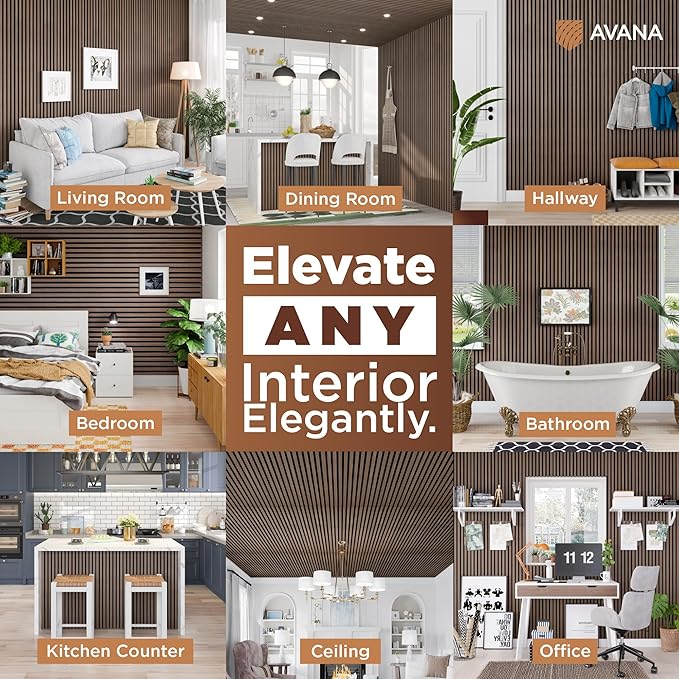 Avana Acoustic Wood Wall Panels – 94.4 X 12.6 Inch Walnut Acoustic Panels 2 PCs – Wall Panels For Interior Wall Decor For Homes, Offices, Studios – Sturdy And Durable Wood Panels For Wall