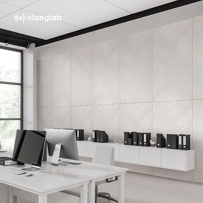 Olanglab Peel and Stick Wall Panels 4 Pack, 47.2 x 23.6 per Wall Panels, Acoustic Wall Panels, Sound Absorbing Wall Art for Home Studio and Office, Light Ash Wood Pattern, Minimal Lines