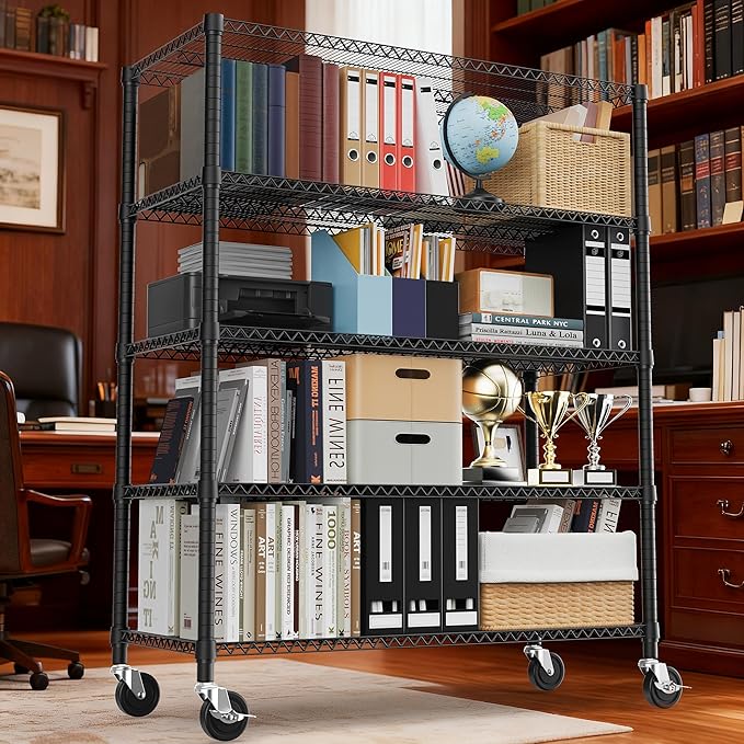 M MZG 5 Tiers Shelf 3300 lbs Steel Storage Shelving Utility Shelving Unit Steel Organizer Wire Rack for Home,Kitchen,Office,Garage Black 23.6" D x 53.1" W x 73.6" H