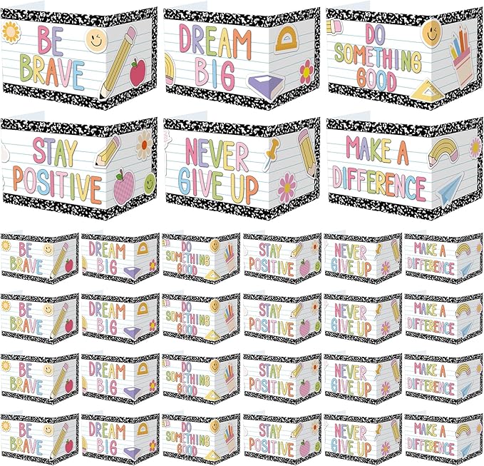 Honoson 24 Pcs Bulk Inspirational Privacy Folders for Students Cardboard Test Privacy Boards Motivational Words Desk Dividers Shield for Classroom School Study Supplies, 6 Styles(Composition)