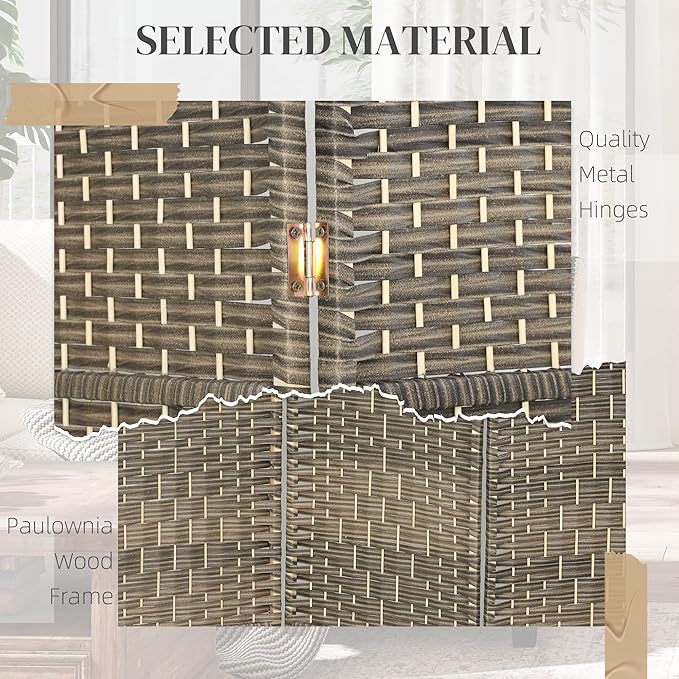 HOMCOM 6 Panel Room Divider, 6' Tall Folding Privacy Screen, Hand-Woven Freestanding Wall Partition for Home Office, Bedroom, Dark Rustic Oak
