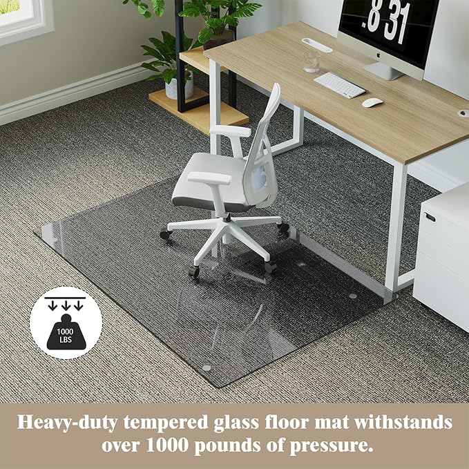 Koonmi Tempered Glass Chair Mat for Hardwood Floors & Carpets, 30" x 48“ Grey Heavy Duty Office Floor Protector, Scratch & Dust Concealing, Noise-Free for Home Office Desk