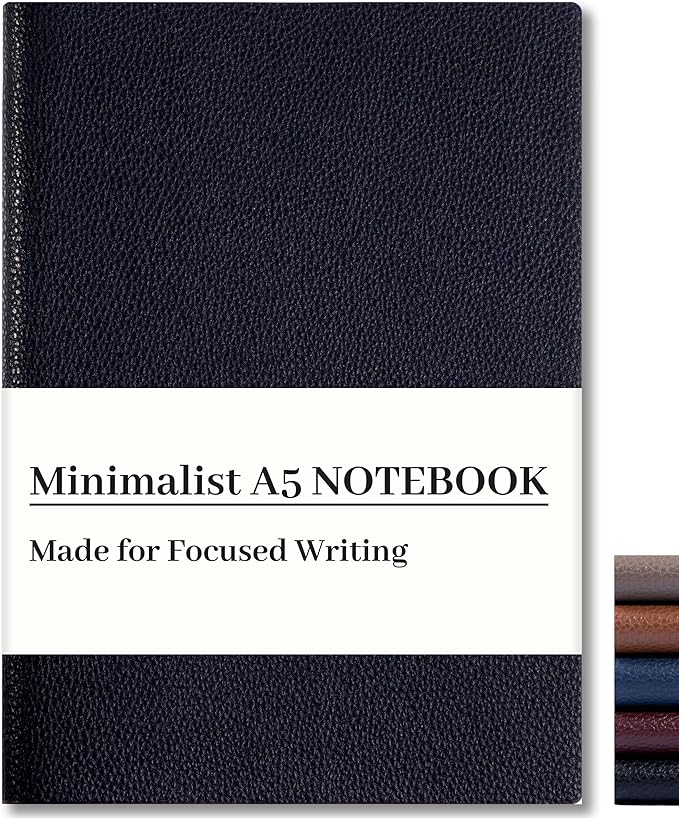 CAGIE Lined Journal Notebook for Men & Women,176 Pages A5 Medium Size Softcover Leather Journals for Writing,Travel,Business,Work & School, 100 GSM Thick Paper (5.7'' x 8.3'') (Black)